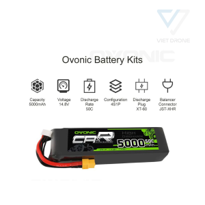 OVONIC 14.8V 5000mAh 4S 50C Lipo Battery with XT60 & Trx Plug for X-Maxx